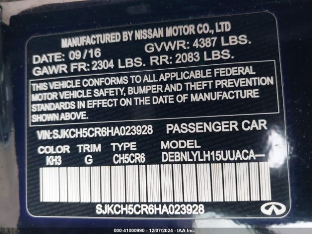 SJKCH5CR6HA023928 Infiniti Qx30 Premium