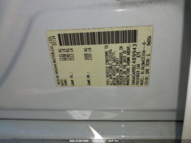 1N4AA5AP0EC489943 Nissan Maxima 3.5 S/3.5 Sv