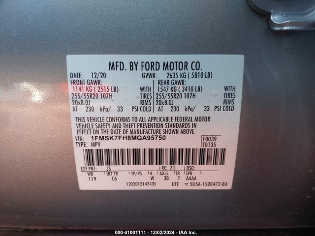 Ford Explorer Limited 2021 1FMSK7FH8MGA95750 Image 9
