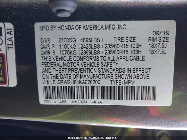 Honda Cr-v Ex-l 2019 5J6RW2H84KA020206 Image 9