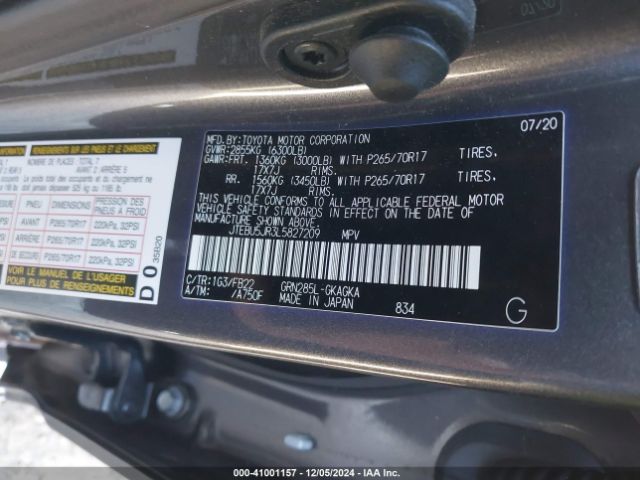 JTEBU5JR3L5827209 Toyota 4RUNNER SR5