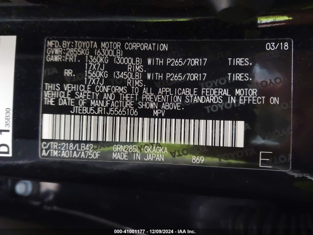 JTEBU5JR1J5565106 Toyota 4runner Sr5 Premium
