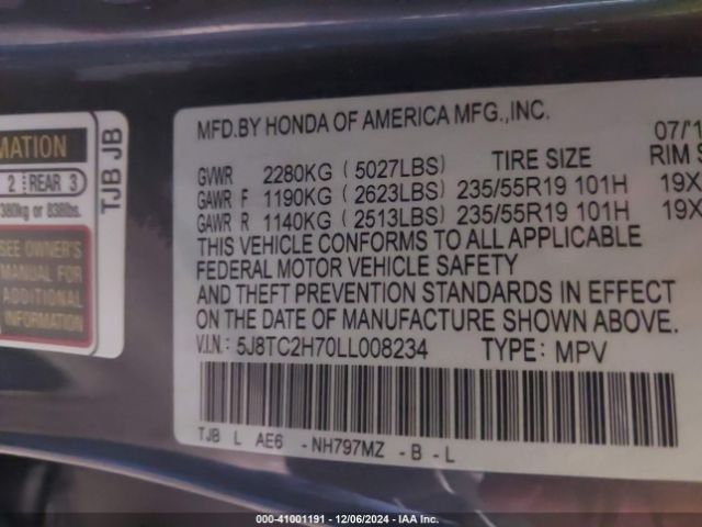 5J8TC2H70LL008234 Acura Rdx Advance Package