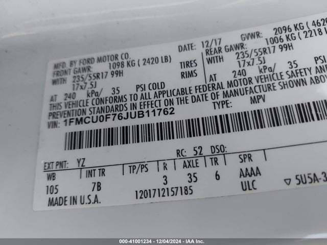 Ford ESCAPE S 2018 1FMCU0F76JUB11762 Image 9