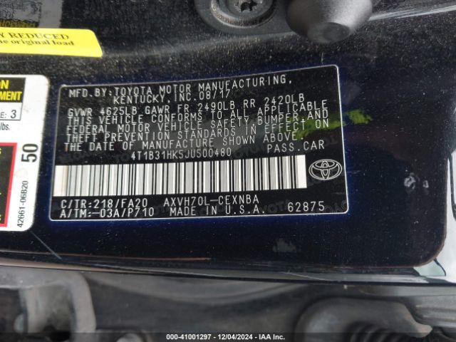 4T1B31HK5JU500480 Toyota Camry Hybrid Le