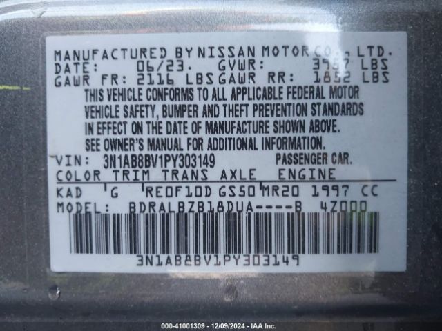 3N1AB8BV1PY303149 Nissan Sentra S Xtronic Cvt