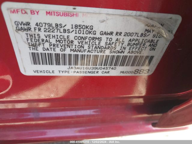 2009 MITSUBISHI LANCER JA3AU16U39U045740 Photo 8
