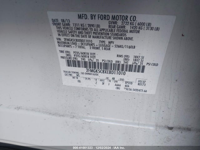 2FMGK5C8XEBD11010 Ford FLEX SEL