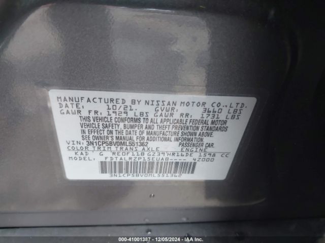 3N1CP5BV0ML551362 Nissan Kicks S Xtronic Cvt