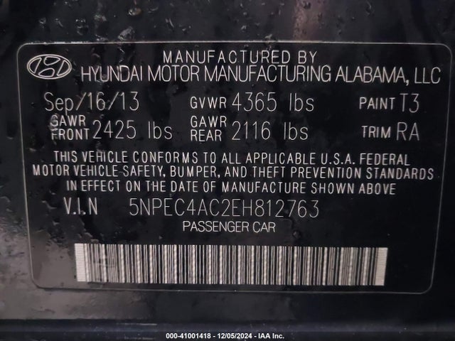 Hyundai SONATA SE 2014 5NPEC4AC2EH812763 Image 9