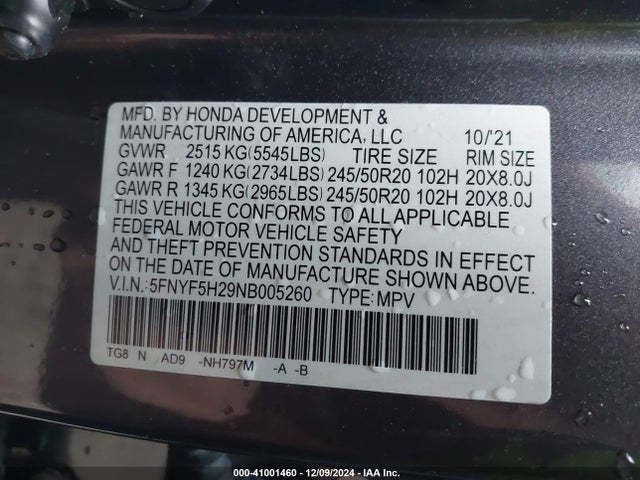 Honda Pilot 2wd Special Edition 2022 5FNYF5H29NB005260 Image 9