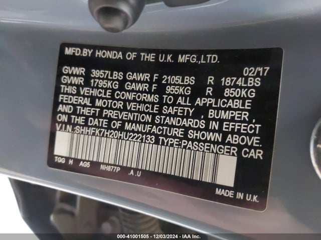 Honda Civic Lx 2017 SHHFK7H20HU222133 Image 9