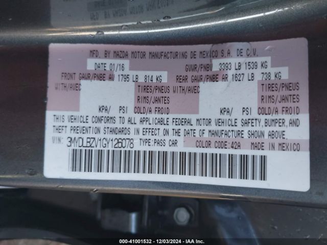 3MYDLBZV1GY126078 Scion IA