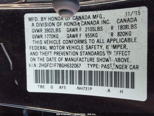 2HGFC1F78GH632067 Honda Civic Ex-l