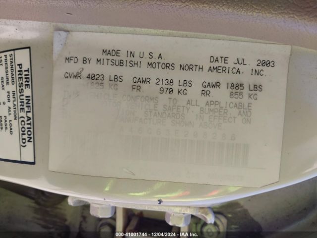 2003 MITSUBISHI GALANT 4A3AA46G63E208286 Photo 8