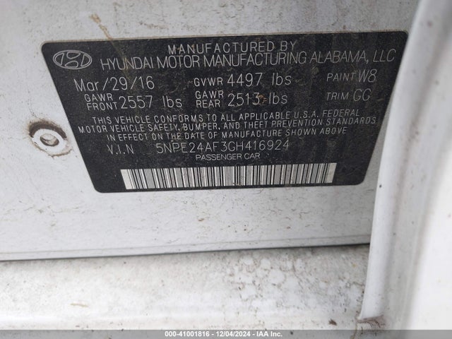 Hyundai Sonata 2016 5NPE24AF3GH416924 Image 9