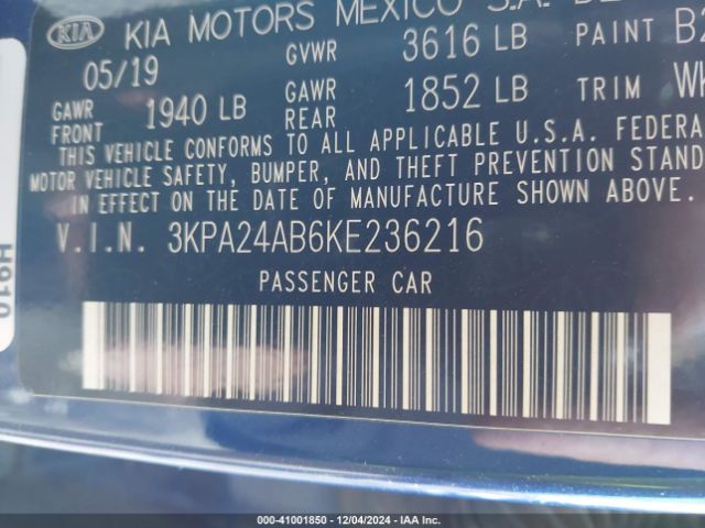 3KPA24AB6KE236216 KIA RIO S