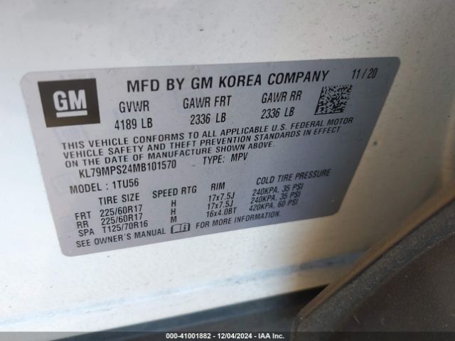 KL79MPS24MB101570 Chevrolet Trailblazer Fwd Lt