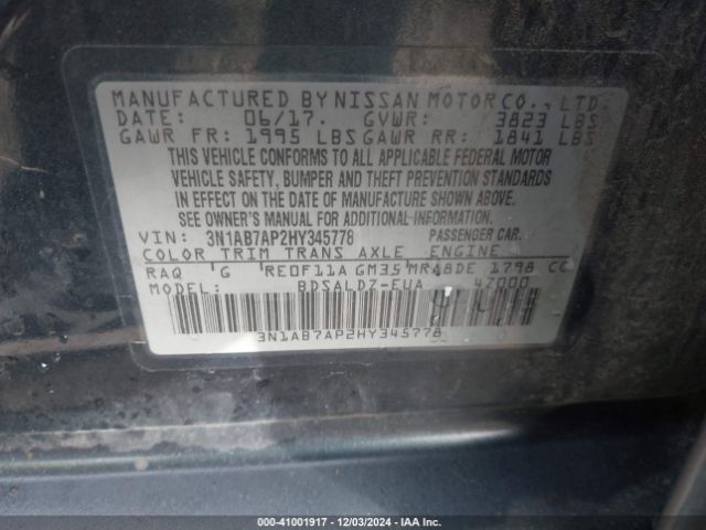 3N1AB7AP2HY345778 Nissan SENTRA SV