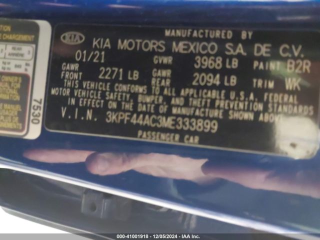 3KPF44AC3ME333899 KIA FORTE GT