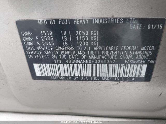 4S3BNAN60F3044052 Subaru Legacy 2.5i Limited