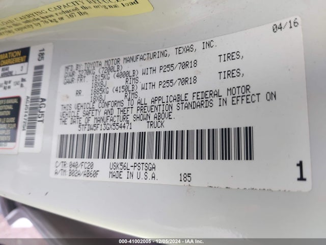 5TFDW5F13GX554471 Toyota Tundra Sr5 5.7l V8