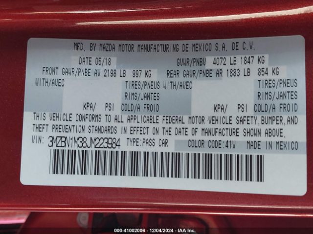 3MZBN1M38JM223984 Mazda Mazda3 Grand Touring