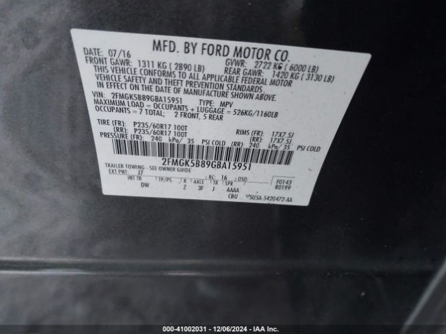 2FMGK5B89GBA15951 Ford FLEX SE