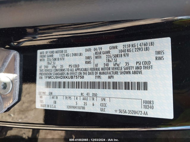 Ford ESCAPE SEL 2019 1FMCU9HDXKUB75750 Image 9