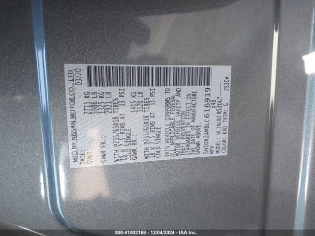 5N1DR2AM8LC616919 Nissan Pathfinder S 4wd