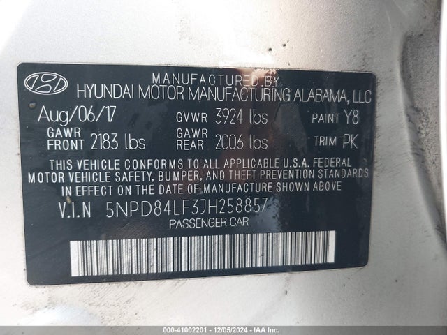 Hyundai ELANTRA SEL 2018 5NPD84LF3JH258857 Image 9