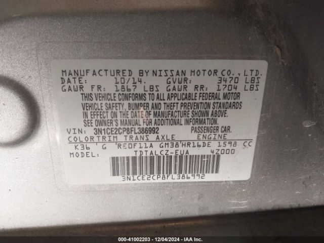 3N1CE2CP8FL386992 Nissan Versa Note S Plus