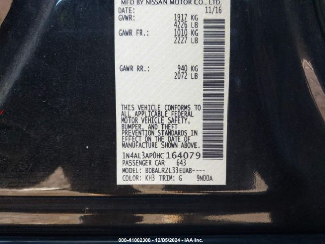 1N4AL3AP0HC164079 Nissan Altima 2.5 Sl