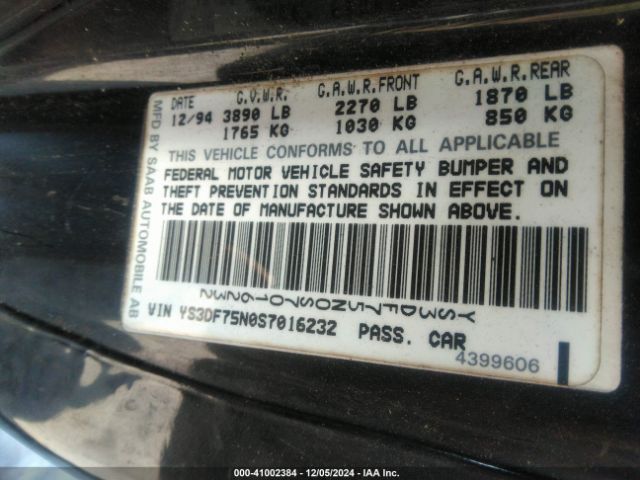 1995 SAAB 900 YS3DF75N0S7016232 Photo 8