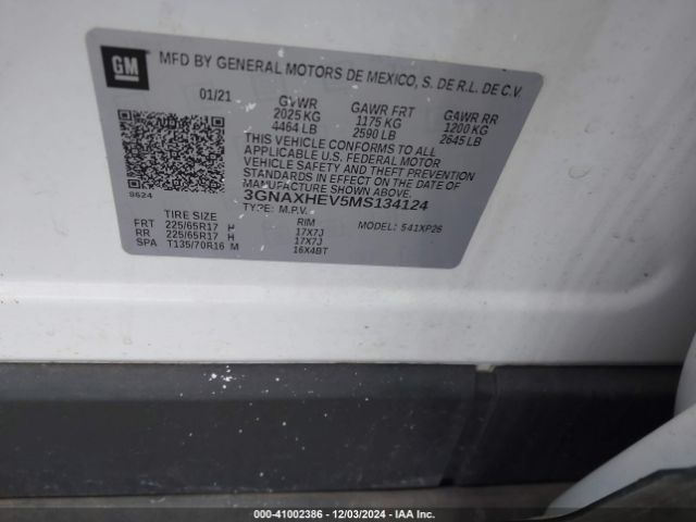 3GNAXHEV5MS134124 Chevrolet Equinox Fwd Ls