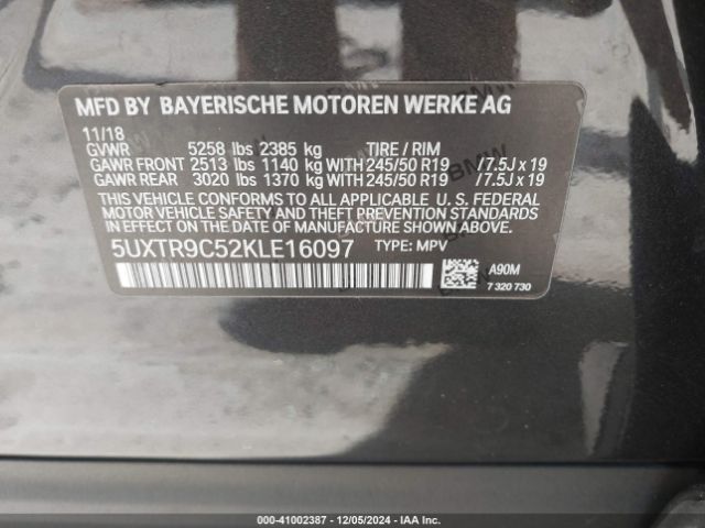 5UXTR9C52KLE16097 BMW X3 Xdrive30i