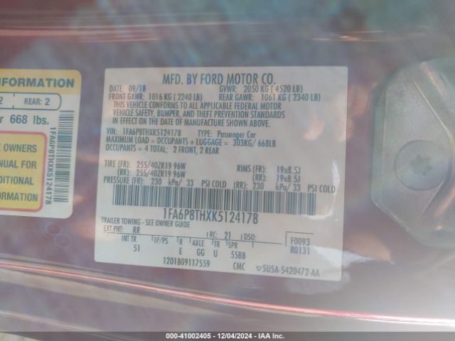 1FA6P8THXK5124178 Ford Mustang Ecoboost Premium
