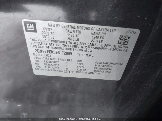 Chevrolet EQUINOX 1LT 2014 2GNFLFEK8E6172099 Image 9