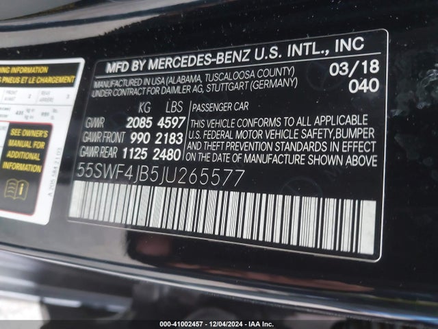 55SWF4JB5JU265577 Mercedes-Benz C 300