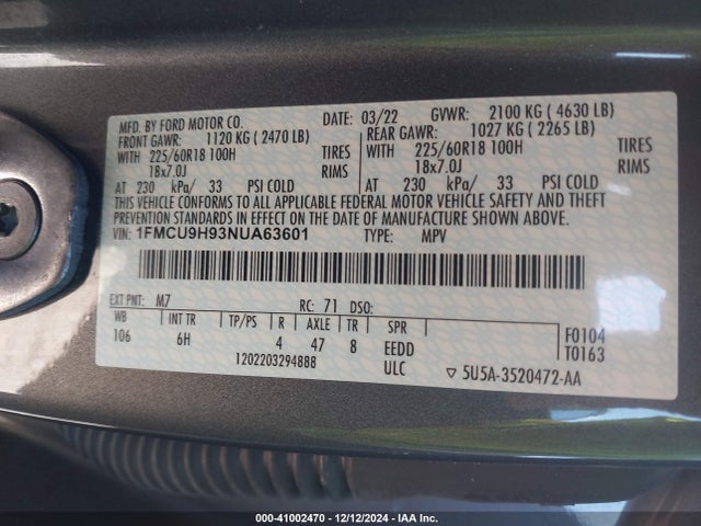 Ford ESCAPE SEL 2022 1FMCU9H93NUA63601 Image 9