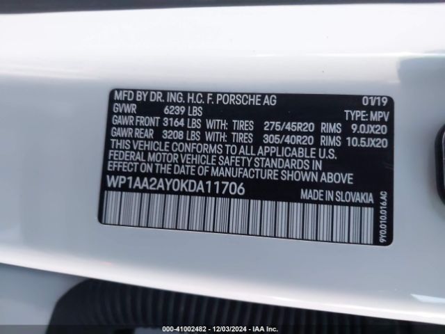WP1AA2AY0KDA11706 Porsche Cayenne