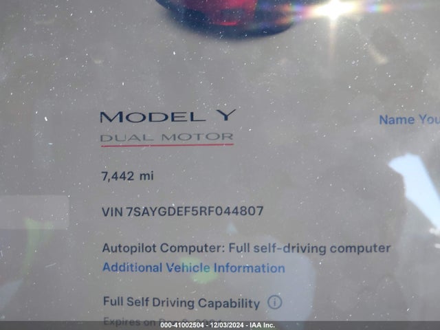 2024 TESLA MODEL Y 7SAYGDEF5RF044807 Photo 6