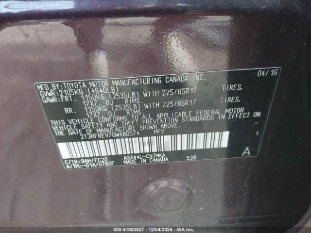 2T3RFREV7GW480574 Toyota Rav4 Xle