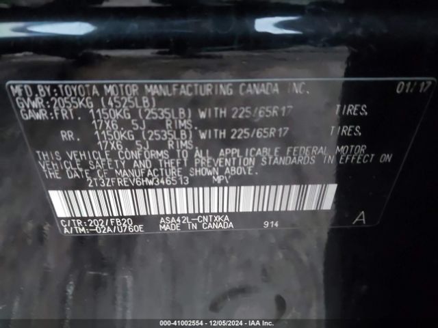 2T3ZFREV6HW346513 Toyota RAV4 LE
