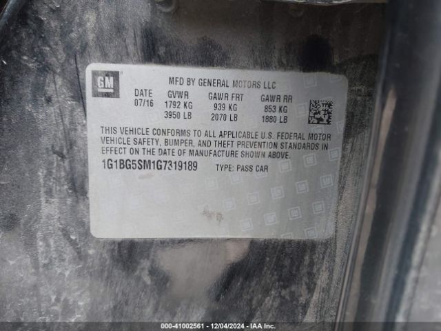 1G1BG5SM1G7319189 Chevrolet Cruze Premier Auto