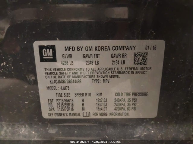 KL4CJASB7GB614499 Buick Encore