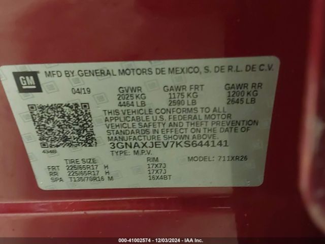 2019 CHEVROLET EQUINOX 3GNAXJEV7KS644141 Photo 8