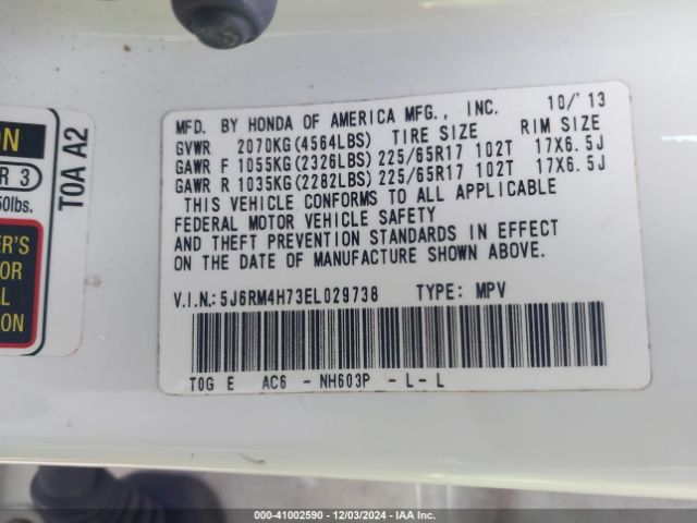 5J6RM4H73EL029738 Honda Cr-v Ex-l