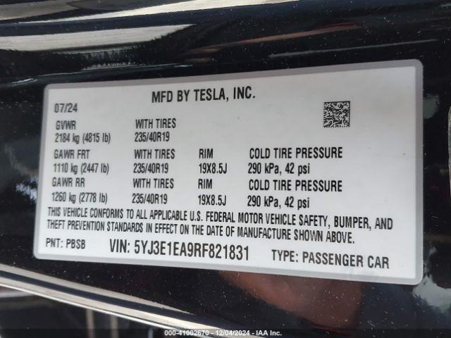 5YJ3E1EA9RF821831 Tesla Model 3 Rear-wheel Drive