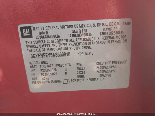 2010 CADILLAC SRX 3GYFNFEY5AS563918 Photo 8